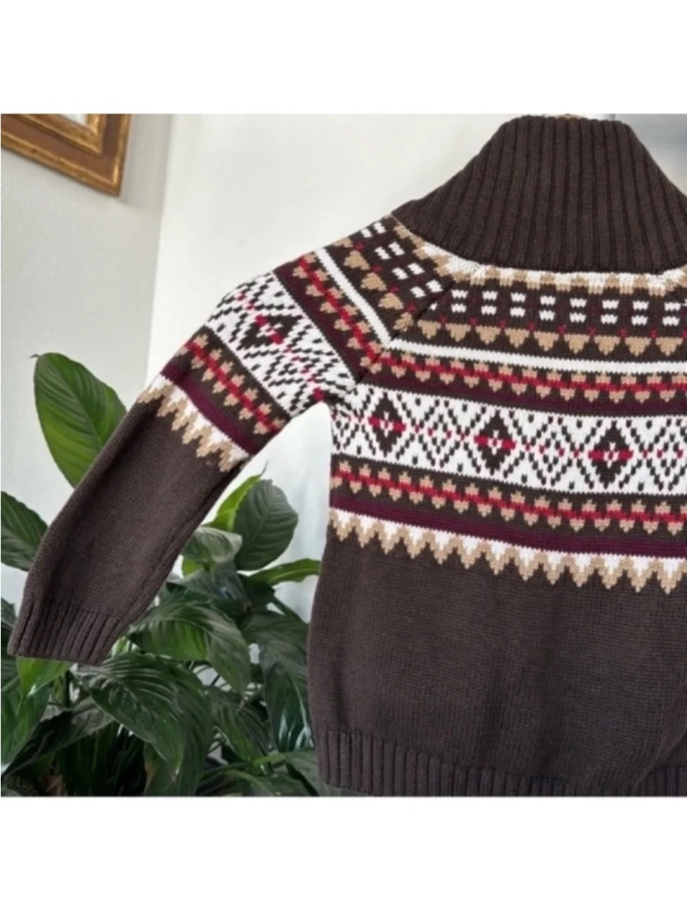Gymboree Boys/Kids Knit Fair Isle Sweater Cardigan Sz 2T Button Down Brown Red